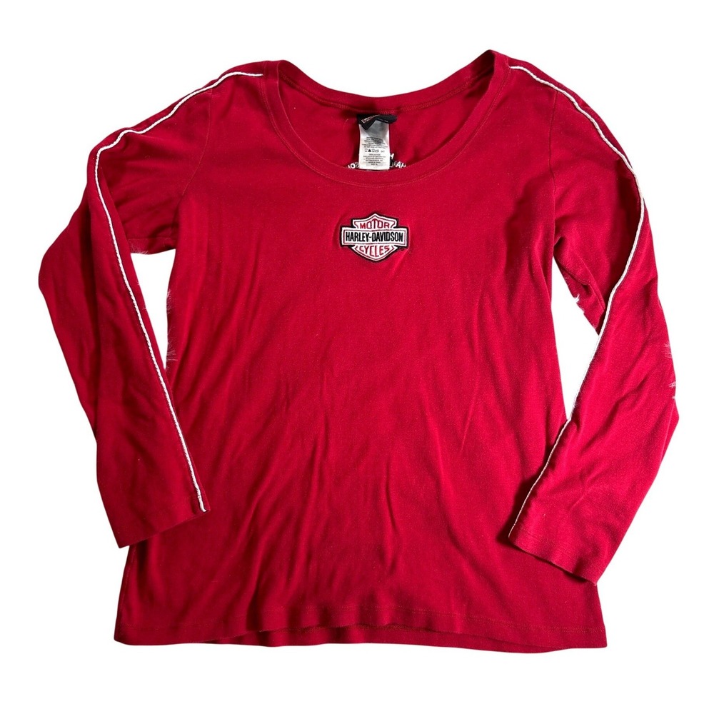 Harley-Davidson Red Long Sleeve Logo Shirt House of Harley‎ Milwaukee Womens XL